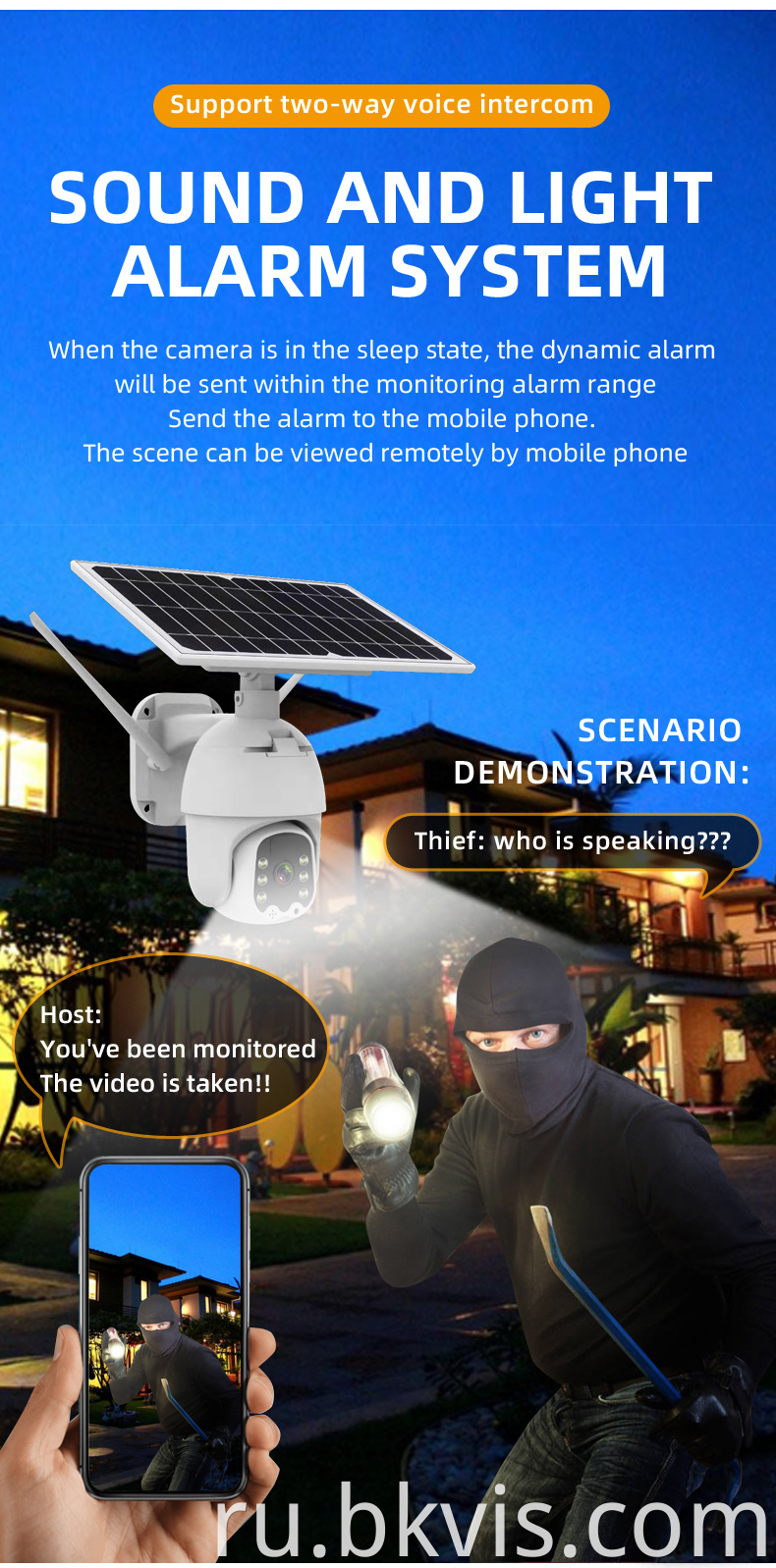 Wireless Solar Powered Smart 1080P PTZ Security Camera 